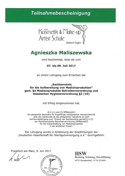 Sachkenntnis für die Aufbereitung von Medizinprodukten